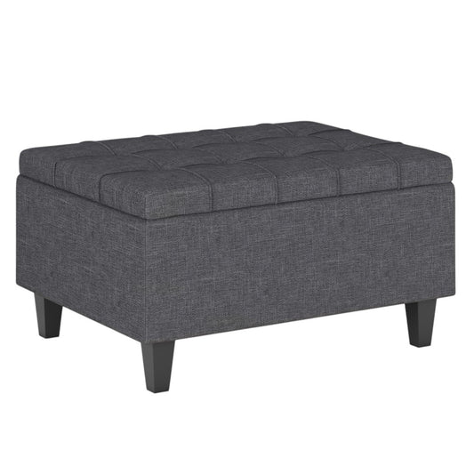34" Gray and Dark Brown Linen Cocktail Ottoman With Storage