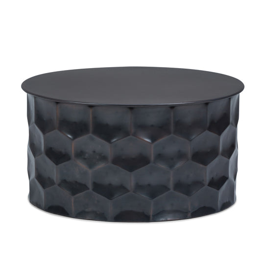 17" Antiqued Bronze Metal Round Drum End Table