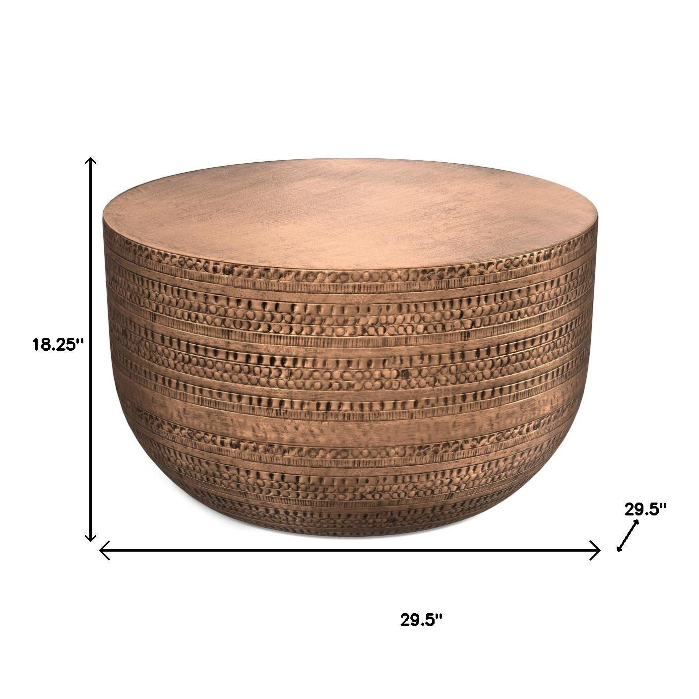 18" Copper Metal Round Drum End Table