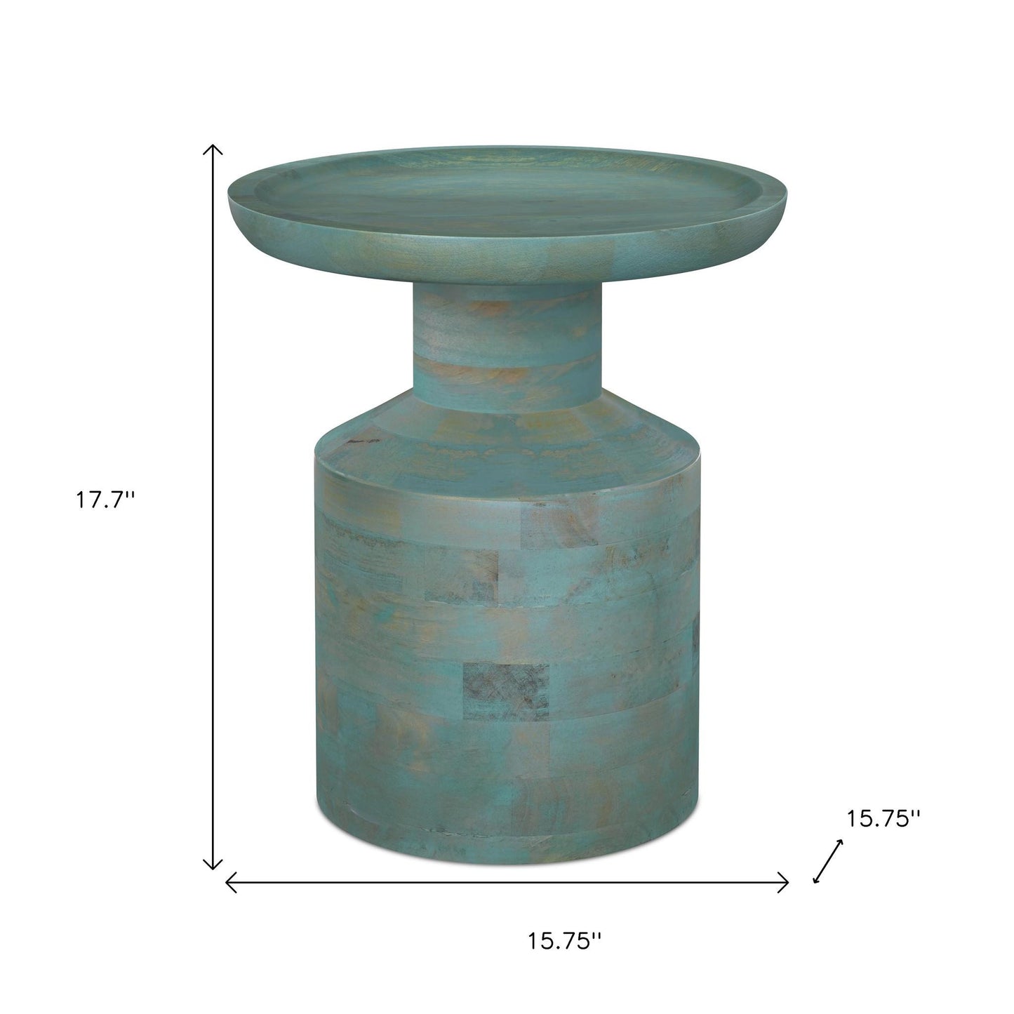 18" Teal Blue Solid Wood Round End Table