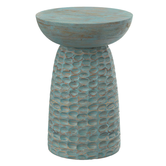18" Teal Blue Solid Wood Round End Table