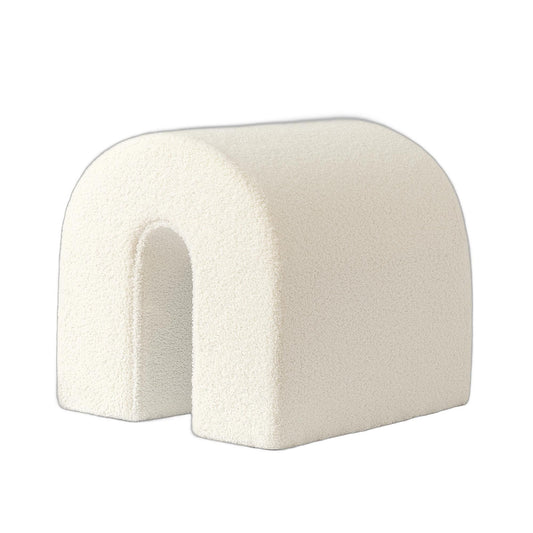 17" White Boucle Oval Footstool Ottoman