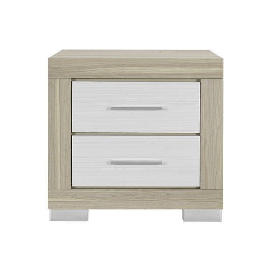 23" Natural And White Wood Square Two Drawer Nightstand
