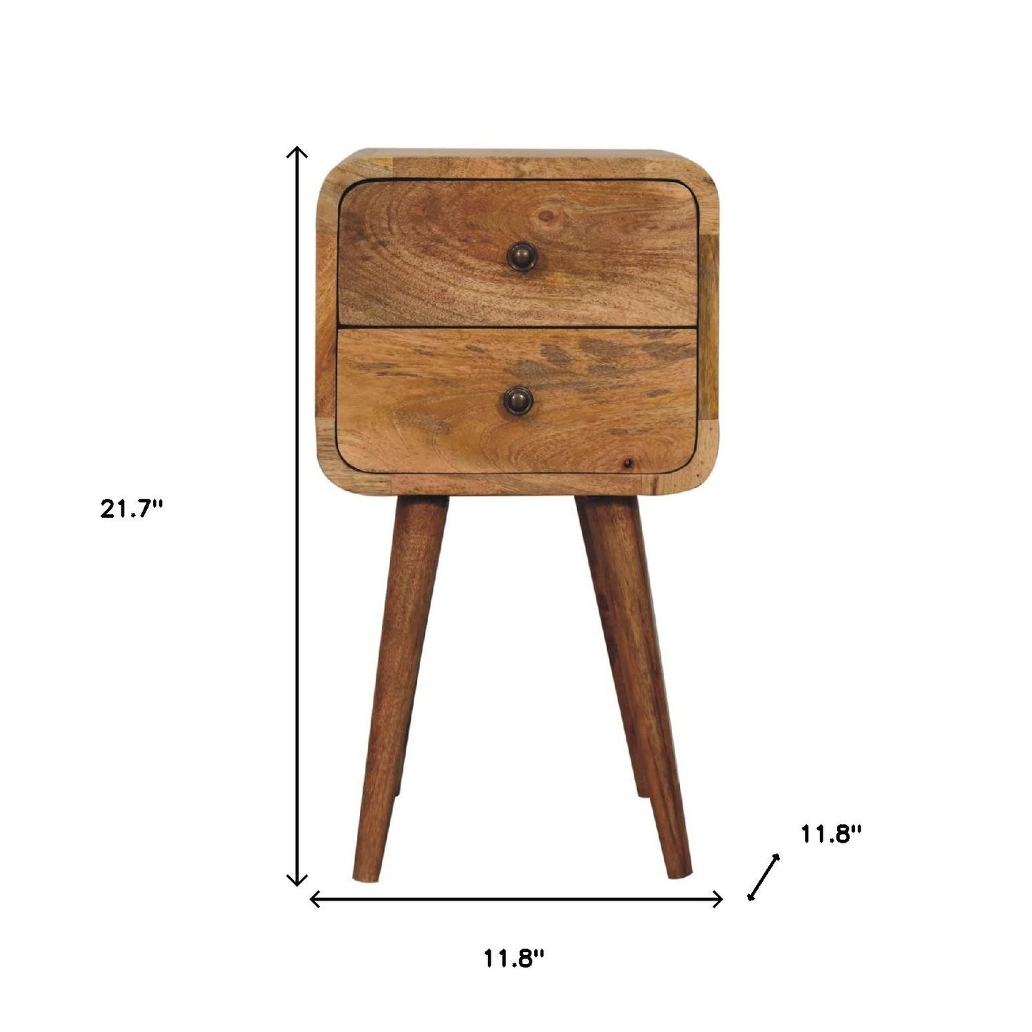 22" Oak Solid Wood Square Two Drawer Nightstand