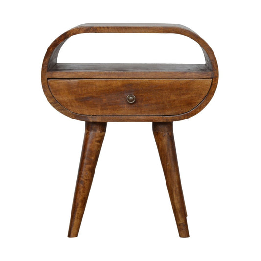 21" Brown Solid Wood Oval One Drawer Nightstand