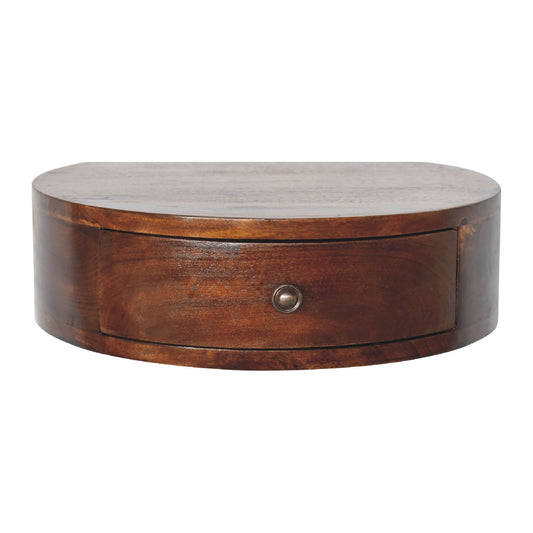 16" Brown Solid Wood One Drawer Round Floating Nightstand