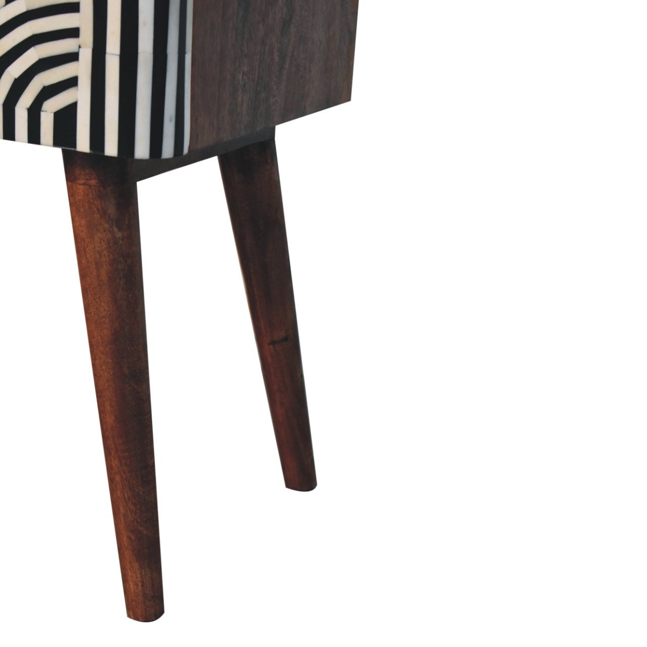 23" Black White And Brown Solid Wood Geometric Bone Inlay Two Drawer Nightstand