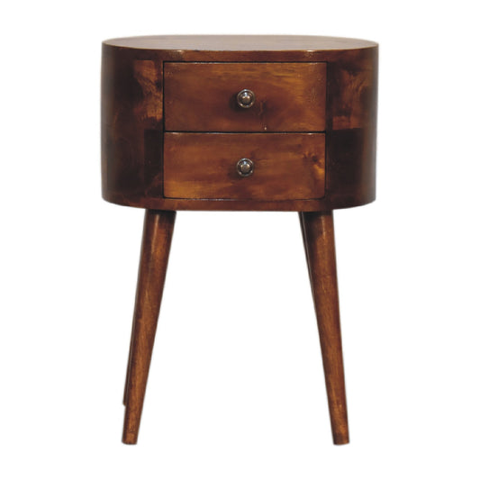 20" Brown Solid Wood Oval Distressed Two Drawer Nightstand
