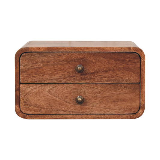 18" Brown Solid Wood Two Drawer Floating Nightstand