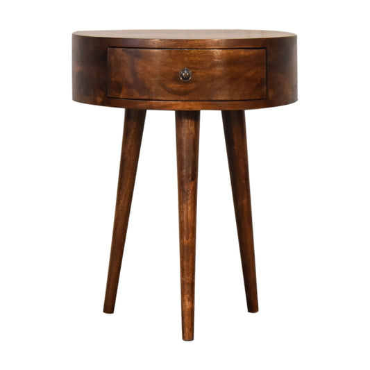 21" Brown Solid Wood Round One Drawer Nightstand