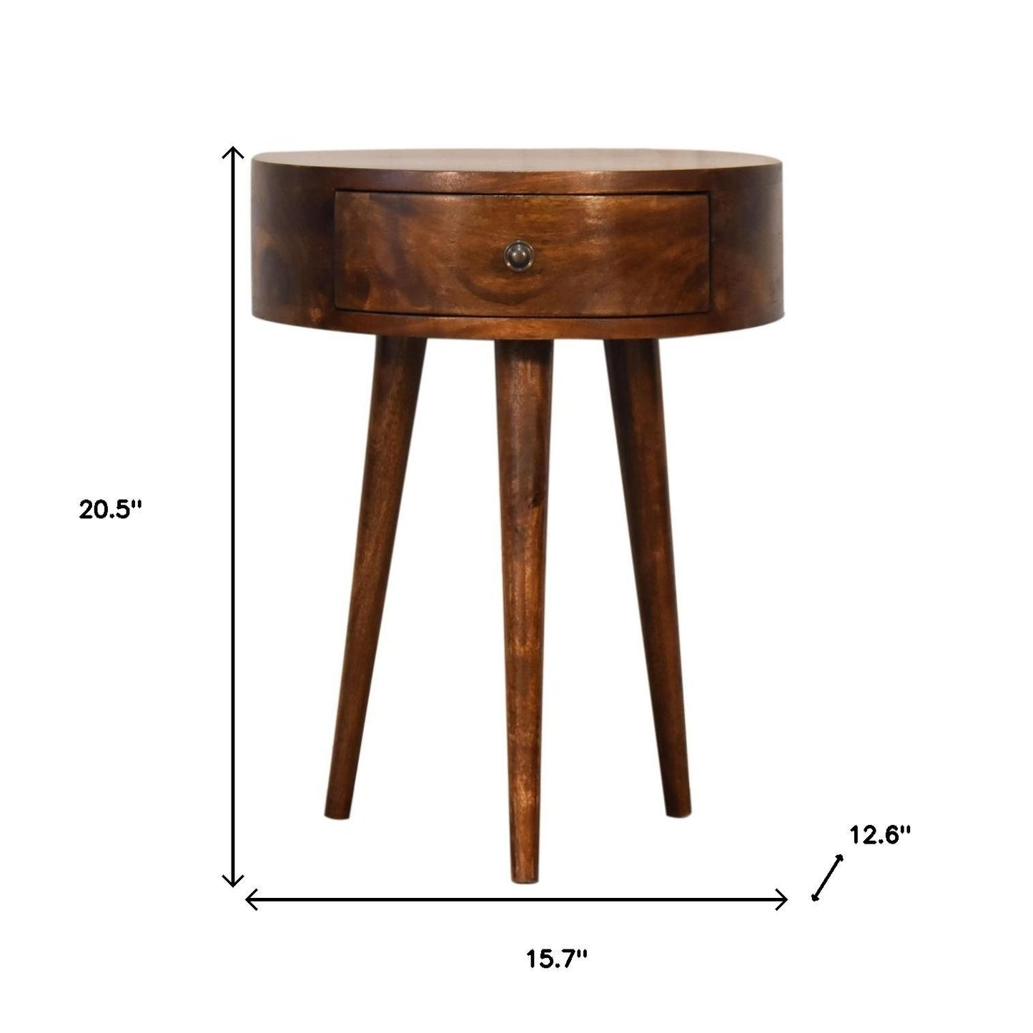 21" Brown Solid Wood Round One Drawer Nightstand