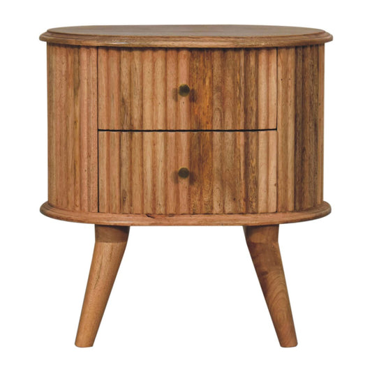 20" Natural Solid Wood Oval Ribbed Texture Two Drawer Nightstand