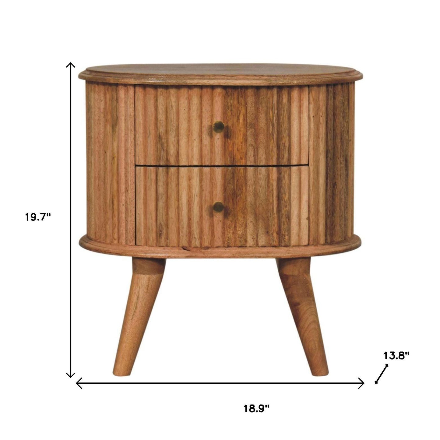 20" Natural Solid Wood Oval Ribbed Texture Two Drawer Nightstand
