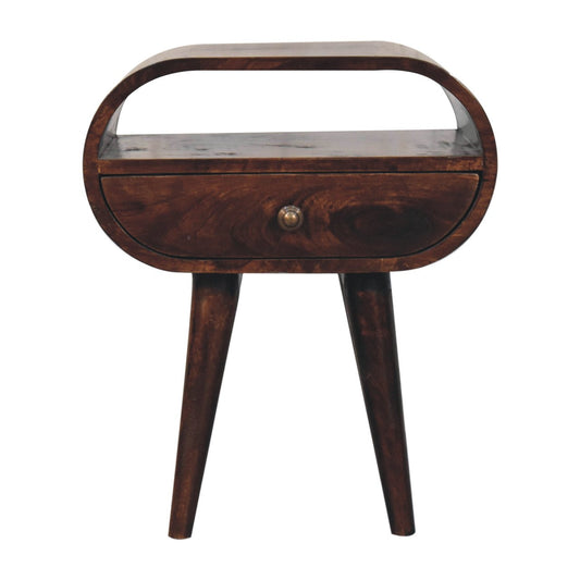 21" Walnut Solid Wood Oval One Drawer Nightstand