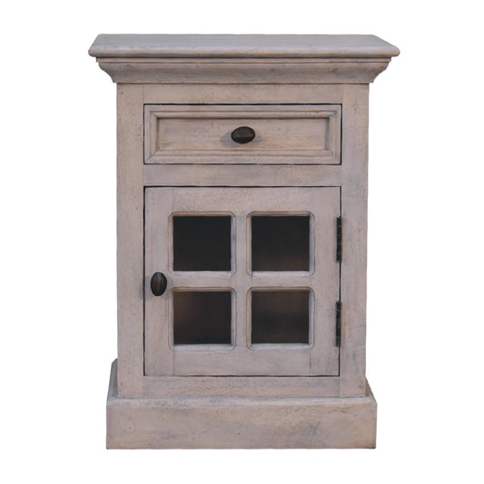 24" Gray Solid Wood And Glass Distressed Two Drawer Nightstand