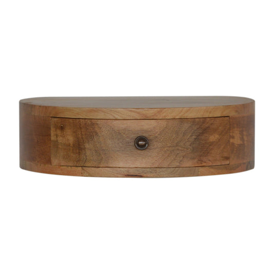 16" Brown Solid Wood Round One Drawer Floating Nightstand