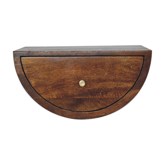 18" Chestnut Solid Wood One Drawer Half Moon Floating Nightstand