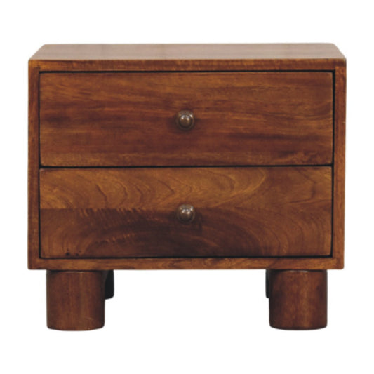 15" Chestnut Solid Wood Square Two Drawer Nightstand