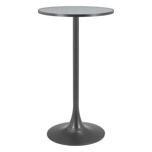 24" Gray and Black Faux Terrazzo and Steel Rounded Bar Table