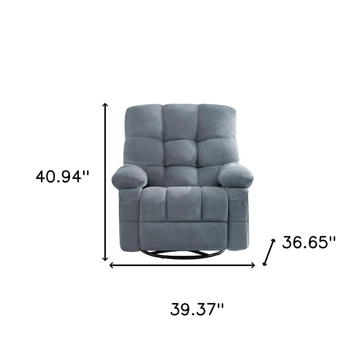 39" Blue Tufted Chenille Heated Massage Swivel Rocker Recliner With USB