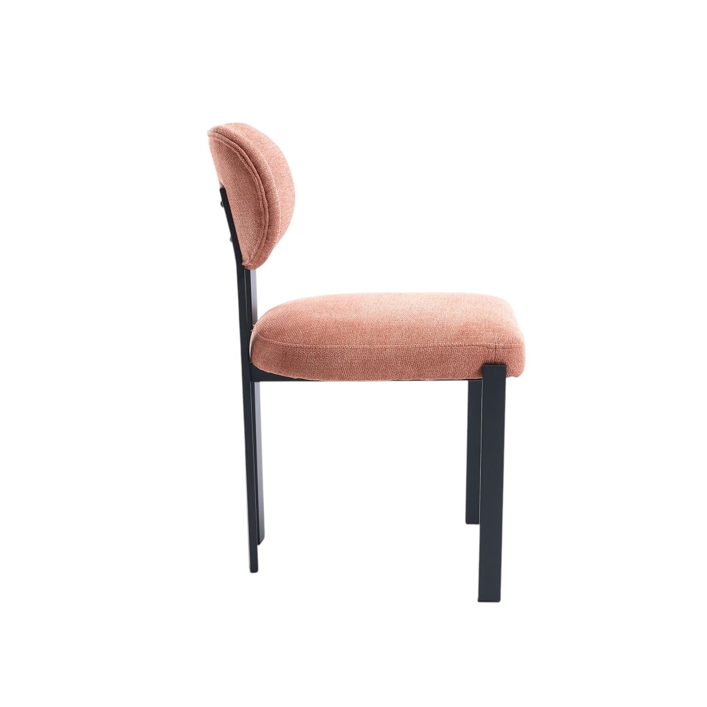 Set of Two Salmon and Black Chenille And Metal Partially Open Back Dining Side Chairs