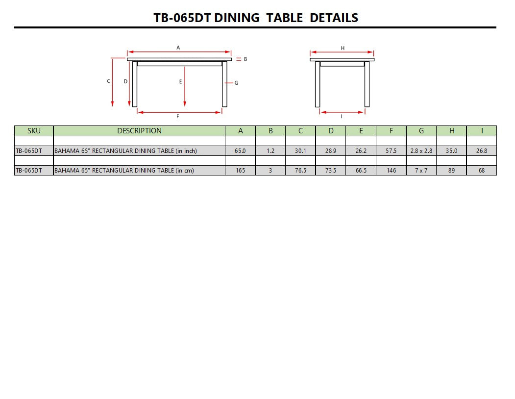 BAHAMA 65" RECTANGULAR TABLE