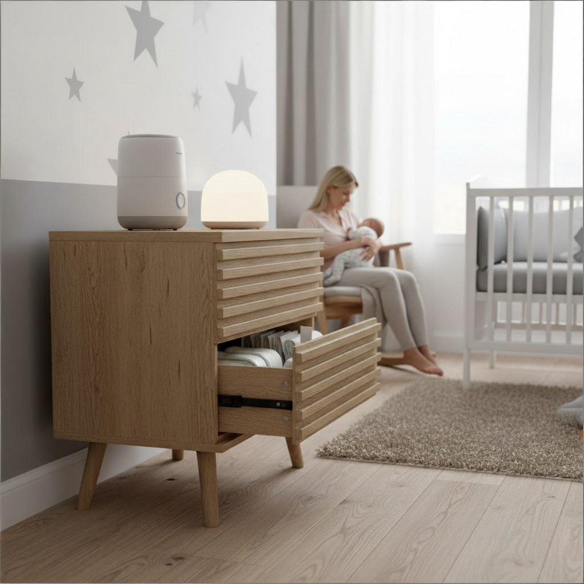23" Natural Solid Wood Ribbed Texture Two Drawer Nightstand