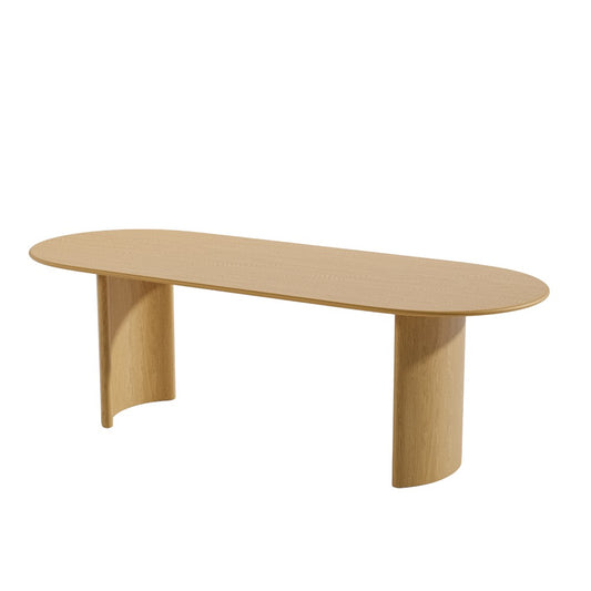 79" Natural Solid Wood Mirrored Double Pedestal Base Oval Dining Table