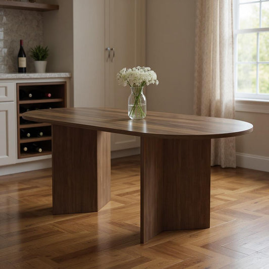 79" Walnut Wood Oval Bar Table