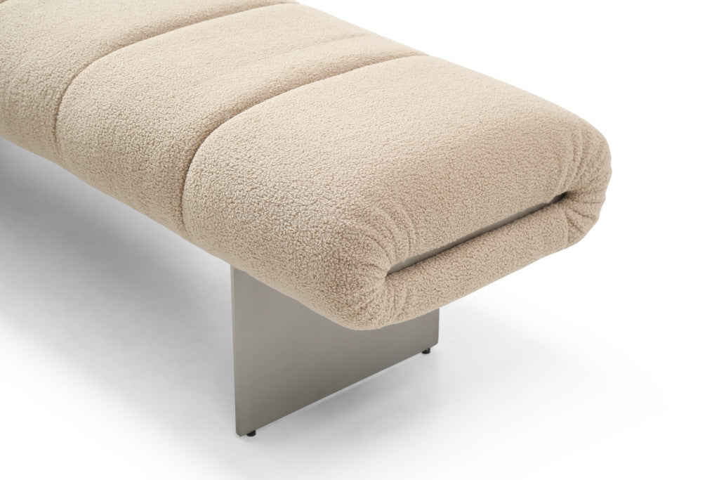 63" Beige and Gray Boucle and Metal Upholstered Bench