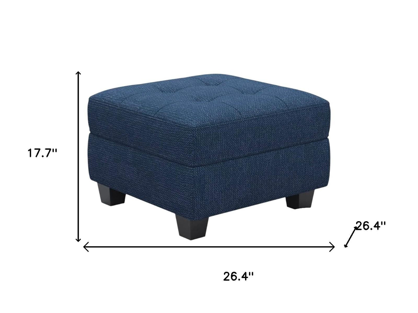 26" Blue and Black Solid Wood and Linen Tufted Storage Ottoman