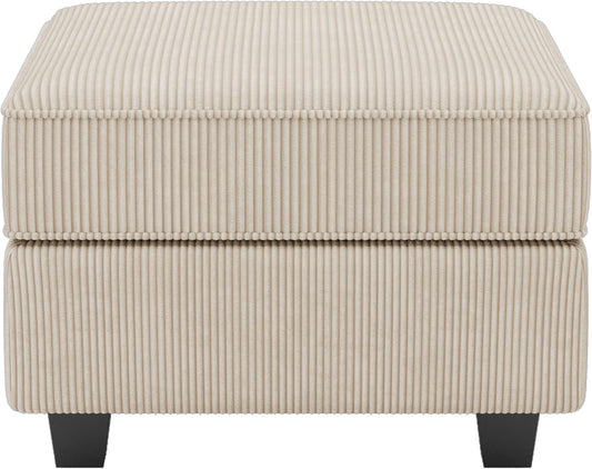 26" Beige and Black Corduroy Storage Ottoman