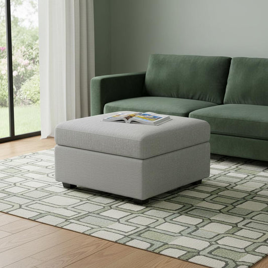 30" Light Gray and Black Chenille Storage Ottoman