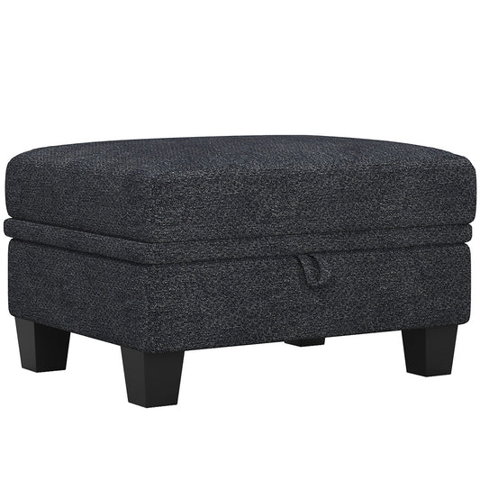 29" Gray and Black Chenille Storage Ottoman