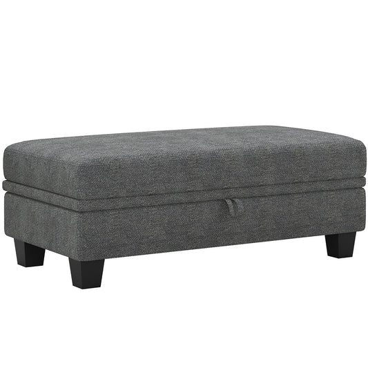 46" Light Gray and Black Chenille Storage Ottoman