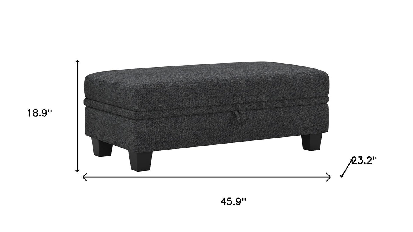 46" Gray and Black Chenille Storage Ottoman