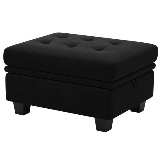 32" Black Velvet Tufted Storage Ottoman