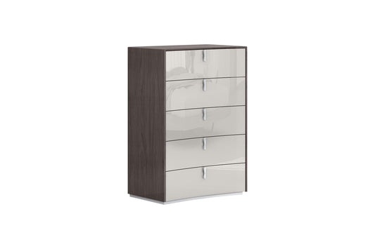 31" Brown And Beige Wood Five Drawer Gentlemens Chest