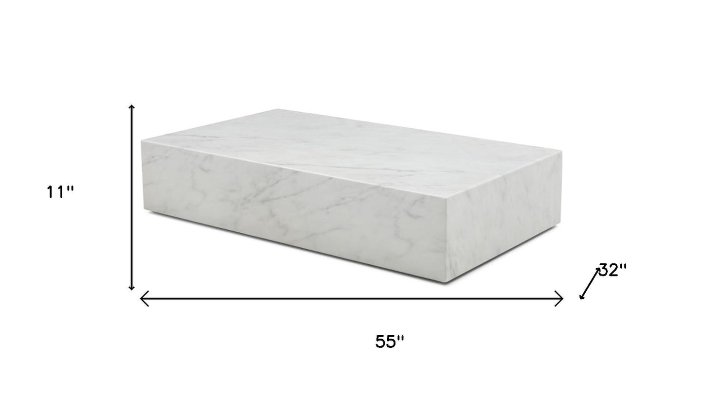 55" White Genuine Marble and Marble Wheel Coffee Table