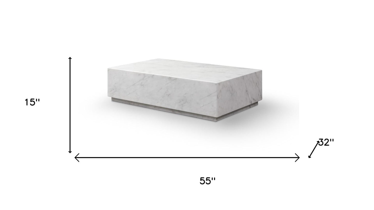 55" White Genuine Marble and Marble Pedestal Coffee Table