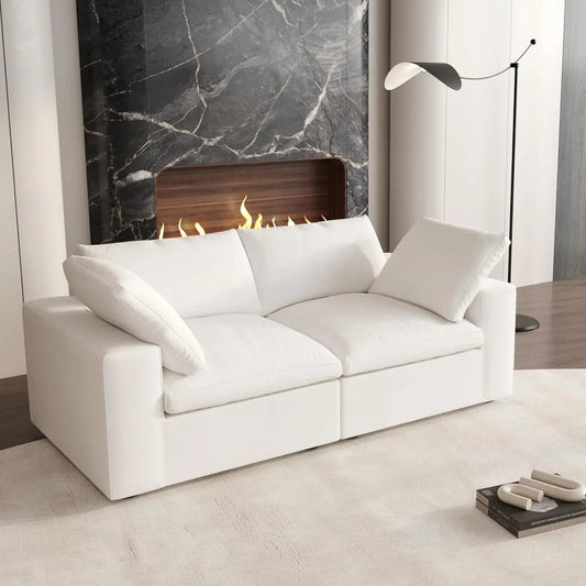 80" White Linen Blend Modular Wood Sofa