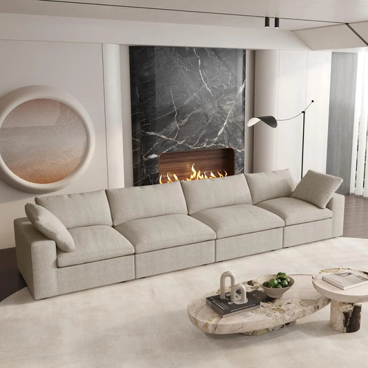 160" Khaki Linen Blend Modular Wood Sofa