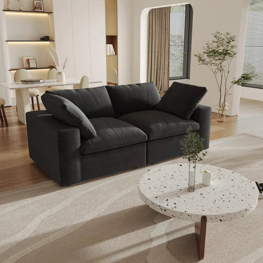 80" Black Linen Blend Modular Wood Sofa