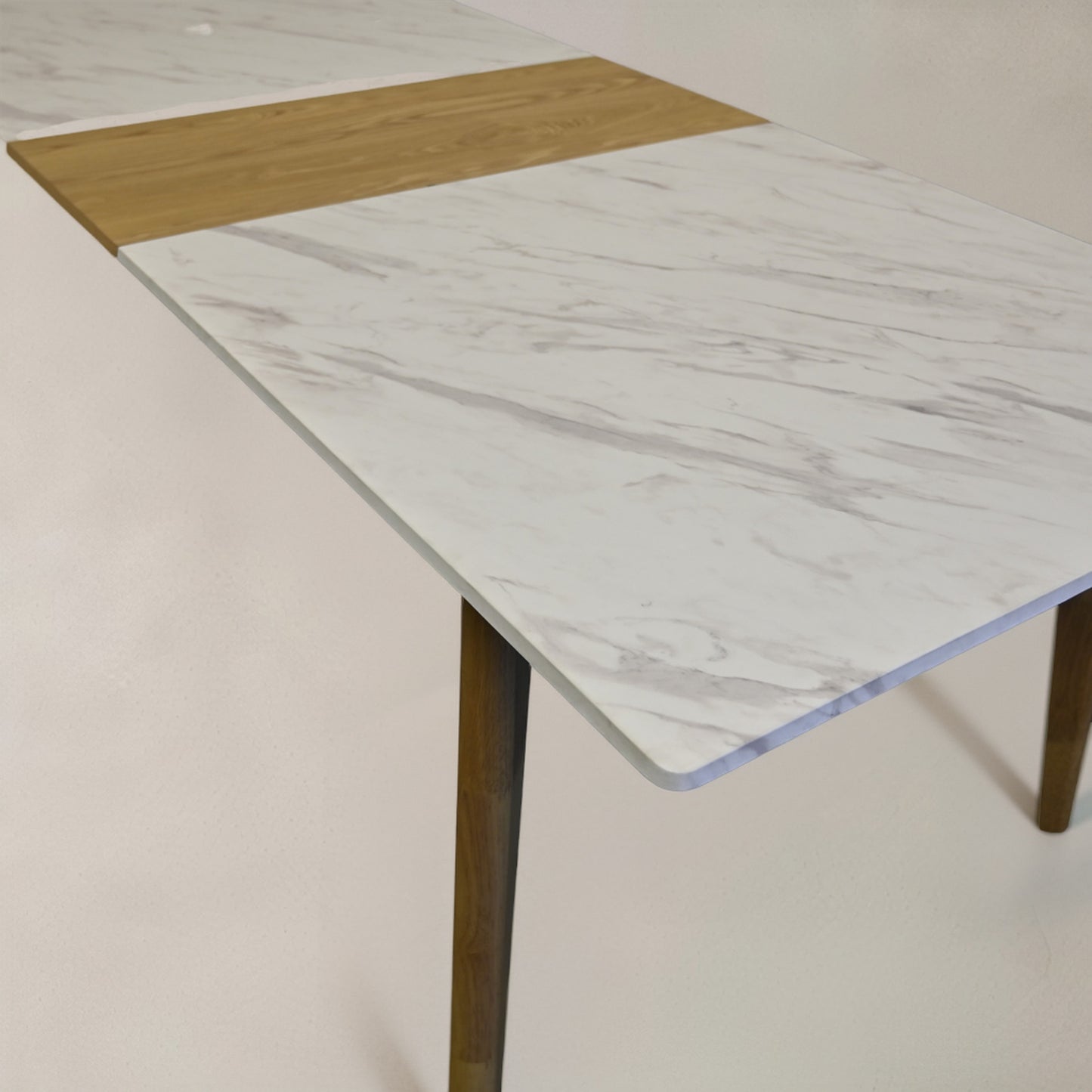 86" White and Oak Wood Self-Storing Leaf Extendable Dining Table