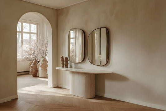 71" Beige Genuine Marble and Stone Oval Pedestal Console Table