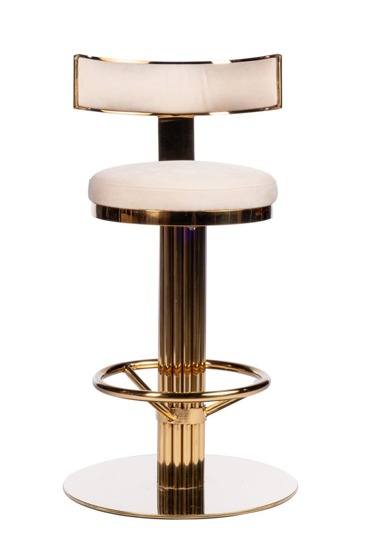 26" White and Gold Linen and Steel Counter Height Swivel Bar Chair