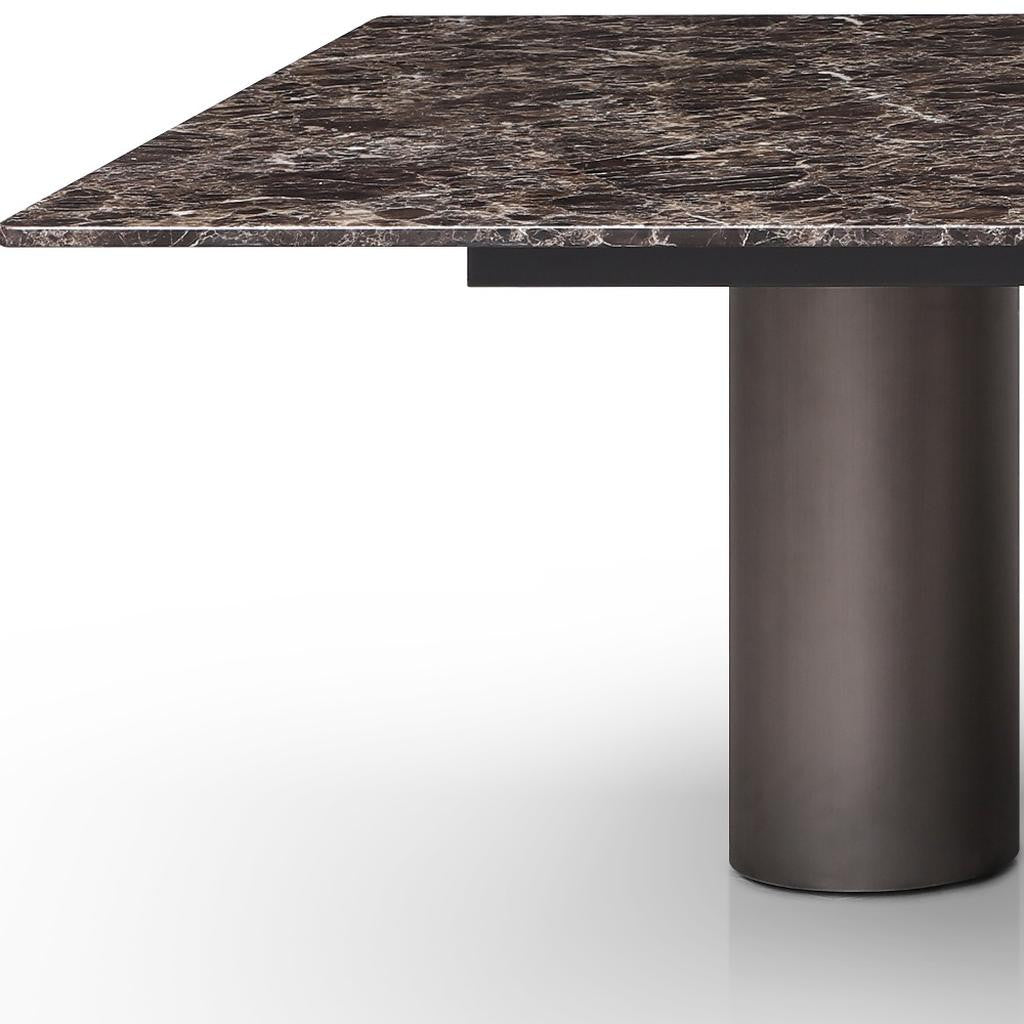 108" Brown Marble and Stainless Steel Dining Table