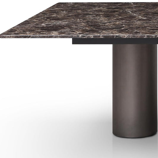 108" Brown Marble and Stainless Steel Dining Table