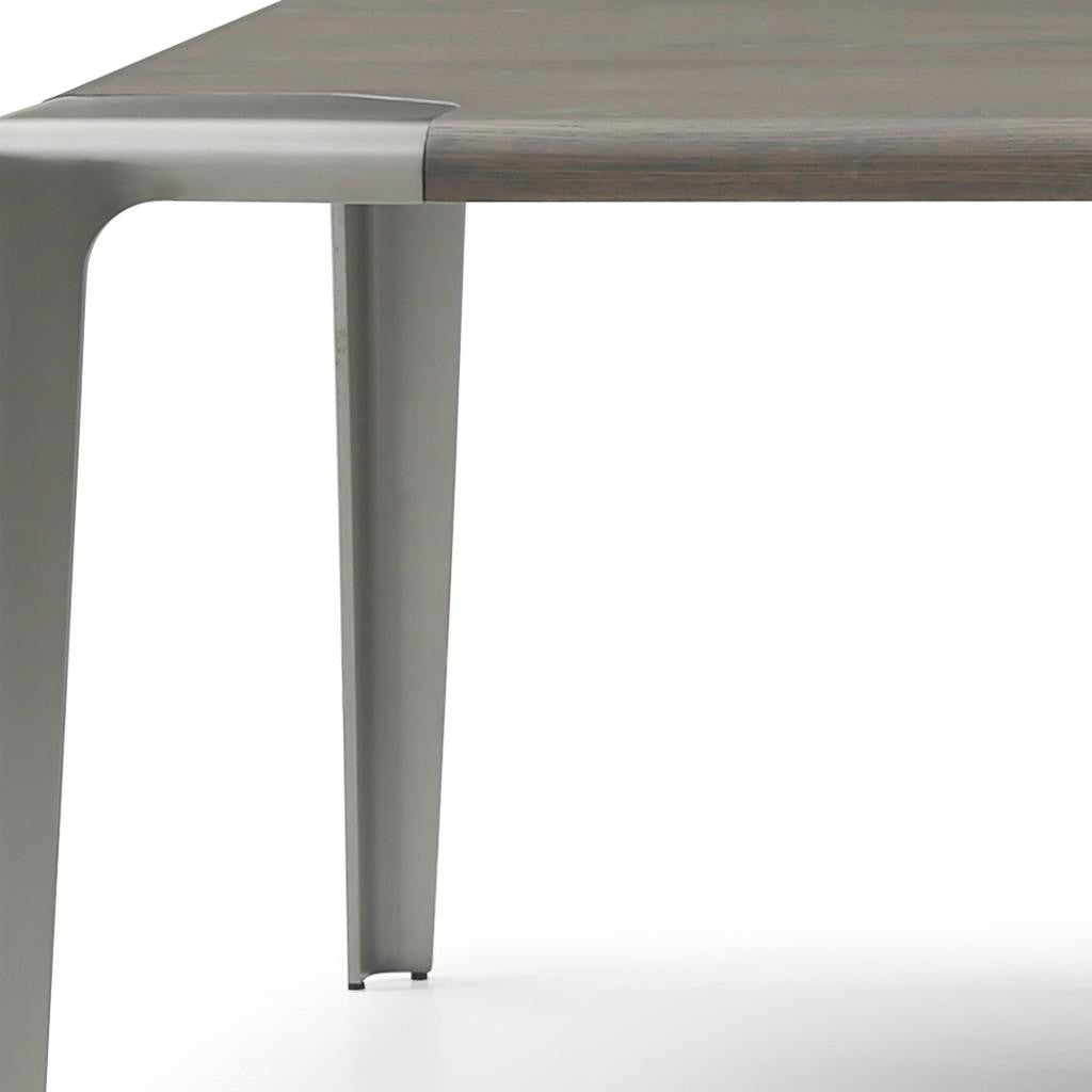 118" Gray and Silver Wood and Stainless Steel Dining Table