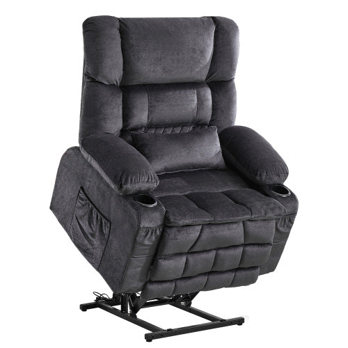 38" Gray Tufted Velvet Heated Massage Lift Assist Recliner With USB